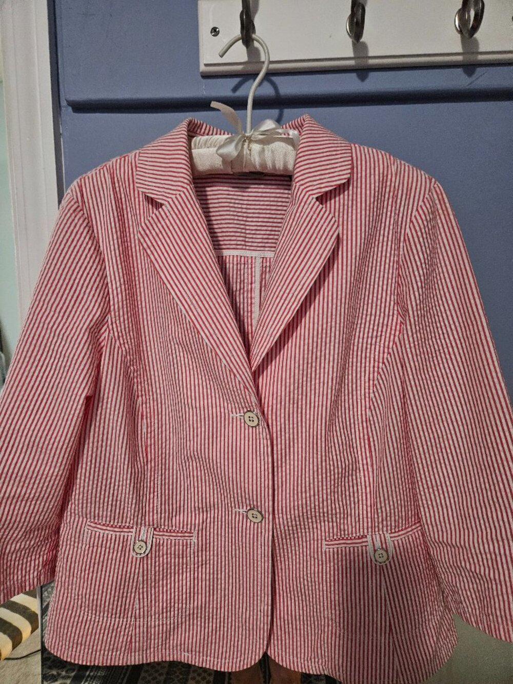 L.L. Bean Red & White Striped Seersucker Blazer